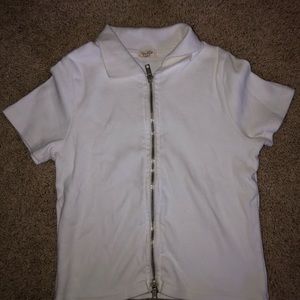 Brandy Melville White Zip Up T-Shirt